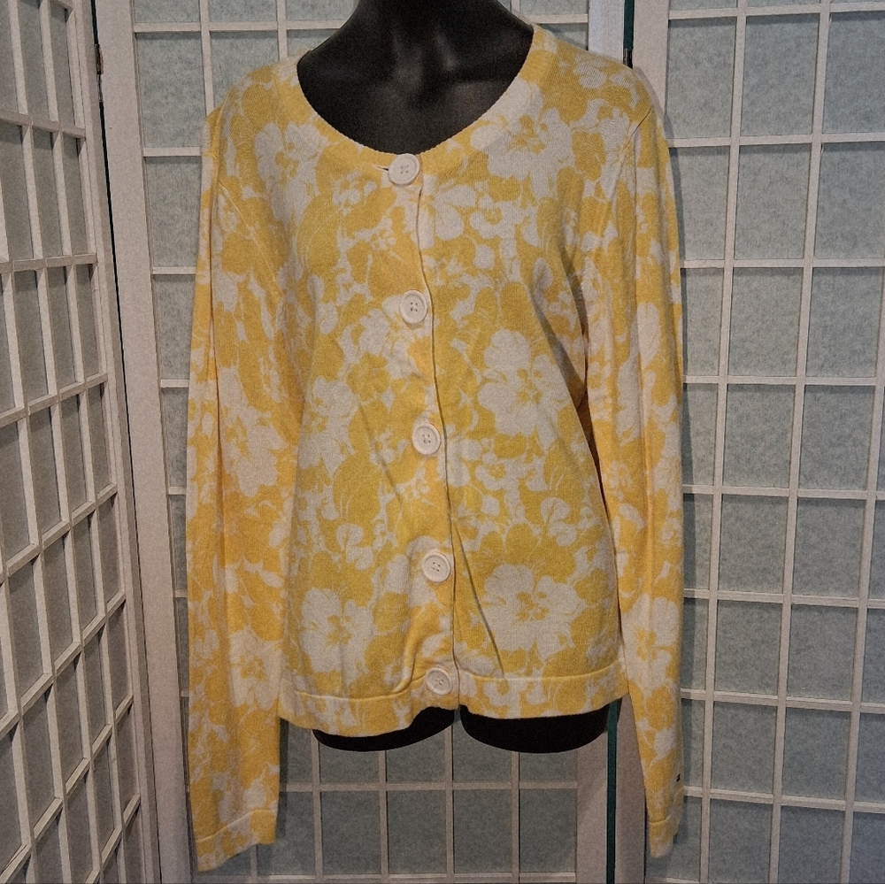 Tommy Hilfiger Yellow & White Knit Cardigan Sweater 6275